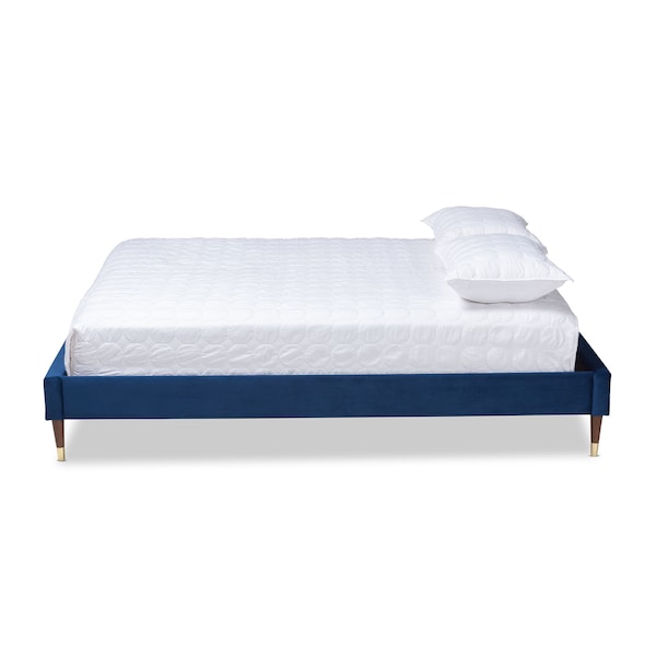 Volden Blue Velvet Upholstered Full Size Wood Platform Bed Frame